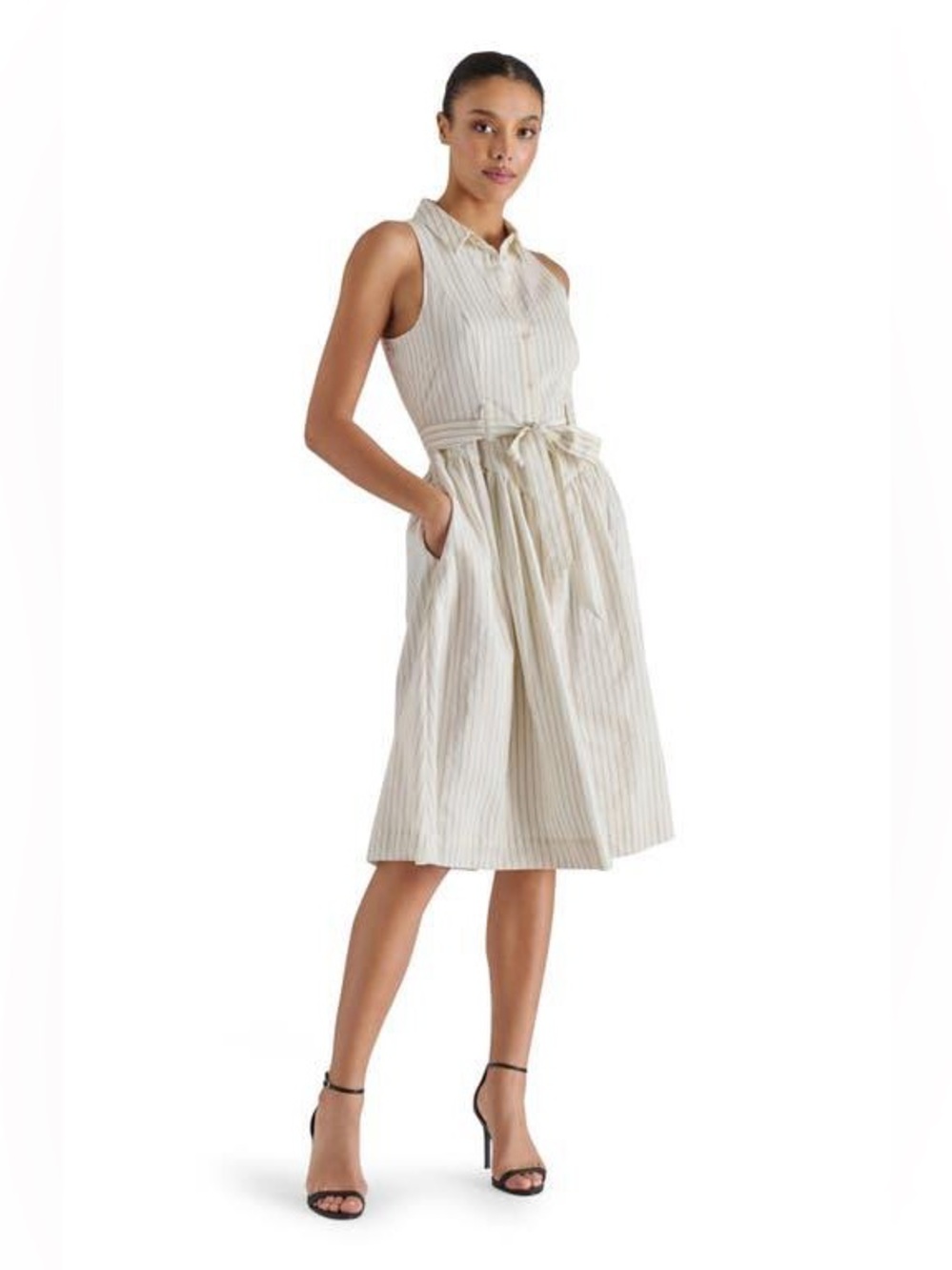 ✨Steve Madden Cream Sleeveless Striped Midi Shirtdress Size 12 NWT